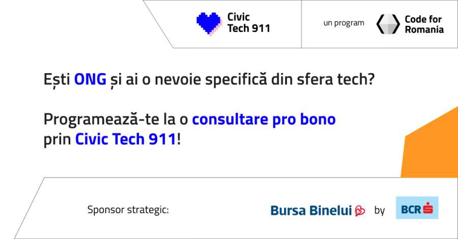 Code for Romania susține ONG-urile prin programul de asistență tehnică: Civic Tech 911